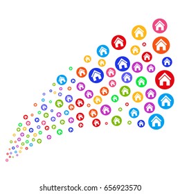Stream of real estate icons. Vector illustration style is flat bright multicolored iconic real estate symbols on a white background. Object fountain created from icons.