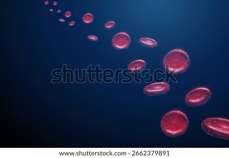 Stream of red blood cells flowing on blue background Blood circulation, oxygen transport, microcirculation, hematology research, cardiovascular health, medical diagnostics concept Digital style Vector