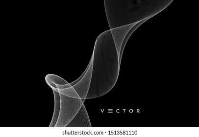 Rauchstrom aus kleinen Partikeln. Abstraktes Gitterdesign mit dynamischen Partikeln. 3D-Vektorgrafik. 