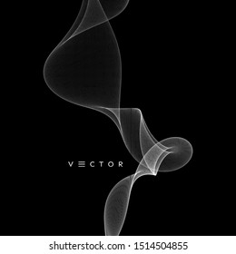 Stream of smoke consisting of small particles. Abstract grid design with dynamic particles. 3d vector illustration. 