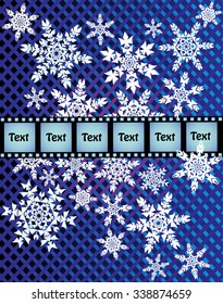 Stream snowflakes on a dark blue background in the box and the horizontal lining in the form of negatives
