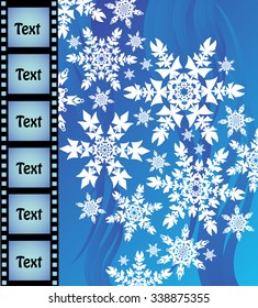 Stream snowflakes on a dark blue background with flourishes and vertical lining in the form of negatives