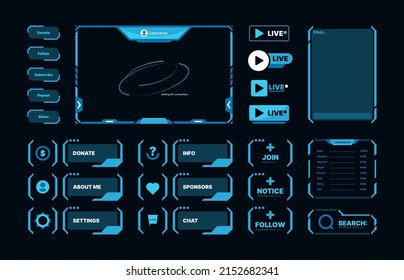 Stream ui. Elementos de diseño web para transmisión en línea streaming de fotogramas modernos botones e iconos ilustraciones vectoriales llamativas