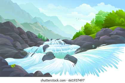 A stream of water flowing over a rocky terrain