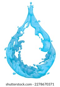 Stream of water forming a blue drop. Design isolated in cartoon style.