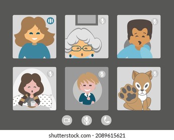 Stream, web chatting, online meeting friends. Vector Illustration in flat design cartoon style.