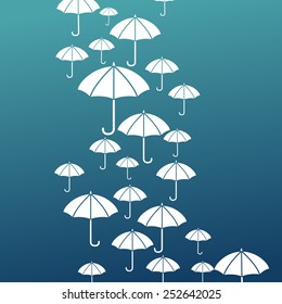Stream of white umbrellas on a blue background