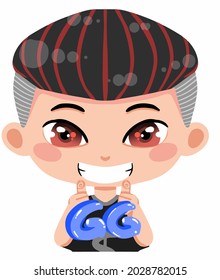streamer with expression say GG , cute cartoon character chibi anime illustration for sticker, emote, twitch, discord and etc