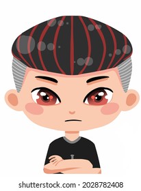 streamer with folded hands , cute cartoon character chibi anime illustration for sticker, emote, twitch, discord and etc