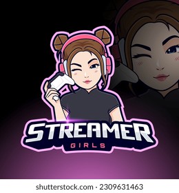 Streamer gamer girl esport logo template