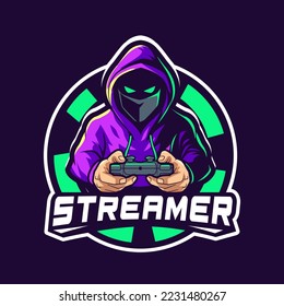 streamer gamer hooded mascot logo design vector with modern illustration style concept for badge, emblem and tshirt printing. gamer illustration for esport team.