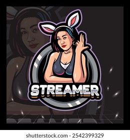  Streamer menina mascote esport logotipo design