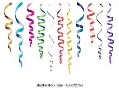 Streamers. Colorful curling ribbons. Party decorations vector illustration.