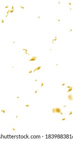 Streamers and confetti. Gold streamers tinsel and foil ribbons. Confetti explosion on white background. Beautiful party overlay template. Indelible celebration concept.
