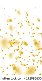 Streamers and confetti. Gold streamers tinsel and foil ribbons. Confetti gradient on white background. Bewitching party overlay template. Noteworthy celebration concept.
