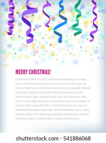 Streamers and curved swirl paper ribbon isolated on background. Merry Christmas 