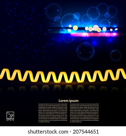 Streamers on a black background with glowing elements. Vector illustration.