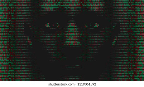 Streaming abstract binary code background with face. Data and technology, decryption and encryption. Spy or Hacker concept.