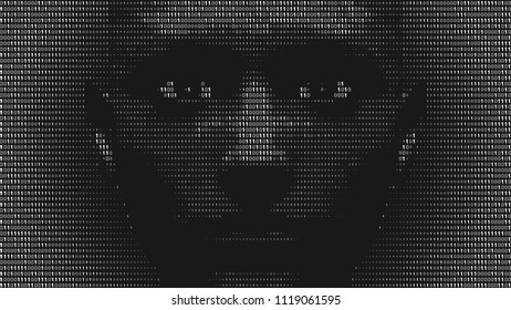 Streaming abstract binary code background with face. Data and technology, decryption and encryption. Spy or Hacker concept.