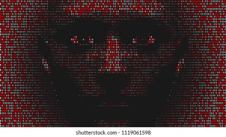 Streaming abstract binary code background with face. Data and technology, decryption and encryption. Spy or Hacker concept.