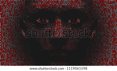 Streaming abstract binary code background with face. Data and technology, decryption and encryption. Spy or Hacker concept.
