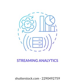Streaming analytics blue gradient concept icon. Data science technology abstract idea thin line illustration. Isolated outline drawing. Myriad Pro-Bold font used information processing