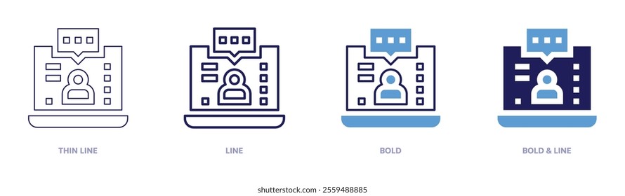 Streaming analytics icon in 4 different styles. Thin Line, Line, Bold, and Bold Line. Duotone style. Editable stroke.