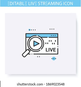 Streaming analytics line icon. Online video stream. Blogging and broadcasting. Internet broadcast, content, commercial video. Isolated vector illustration. Editable stroke 