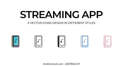 Streaming App Icon Design in Five style with Editable Stroke. Line, Solid, Flat Line, Duo Tone Color, and Color Gradient Line. Suitable for Web Page, Mobile App, UI, UX and GUI design.