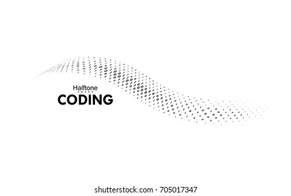 Streaming binary code. Vector halftone shape. Coding, programming logo. Hacking, phishing or software security concept. Computer science illustration with one and zero symbols repetitions.