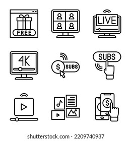 Streaming black outline icon vector