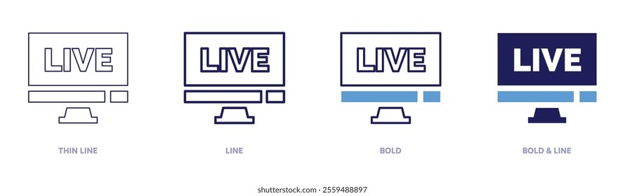 Streaming community icon in 4 different styles. Thin Line, Line, Bold, and Bold Line. Duotone style. Editable stroke.