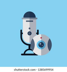 Streaming devices, microphone with webcamera. Video streaming concept, livestreaming, cybesport, videogames, entertaiment, show. Flat style icon, vector illustration.