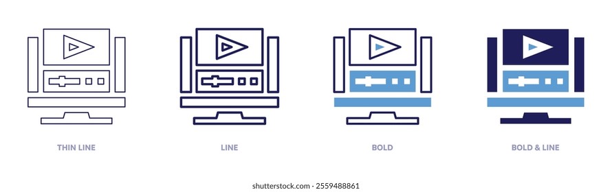 Streaming education icon in 4 different styles. Thin Line, Line, Bold, and Bold Line. Duotone style. Editable stroke.
