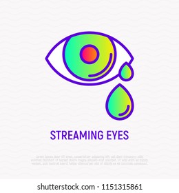 Streaming eye thin line icon. Modern vector iilustration of allergy symptom.