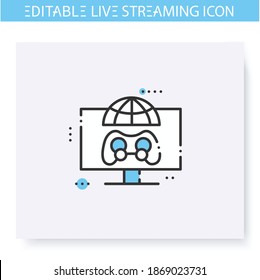 Streaming game line icon. Online video game stream. Blogging and broadcasting. Internet broadcast, content, commercial video. Isolated vector illustration. Editable stroke 