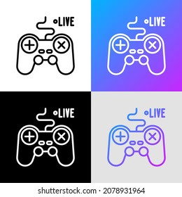 Streaming von Spiel-Thin-Line-Symbol: Gamepad mit Live-Schild. Moderne Vektorgrafik für Blogger-Logo.