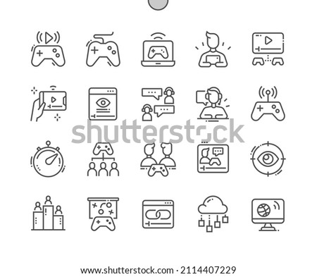 Streaming. Gamepad. Live links. Viewers. Online streaming. Entertainment. Pixel Perfect Vector Thin Line Icons. Simple Minimal Pictogram