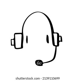 Streaming gamer headphones with microphone vector illustration. Wireless connection symbol. Audio recorder hand drawn sketch icon. 