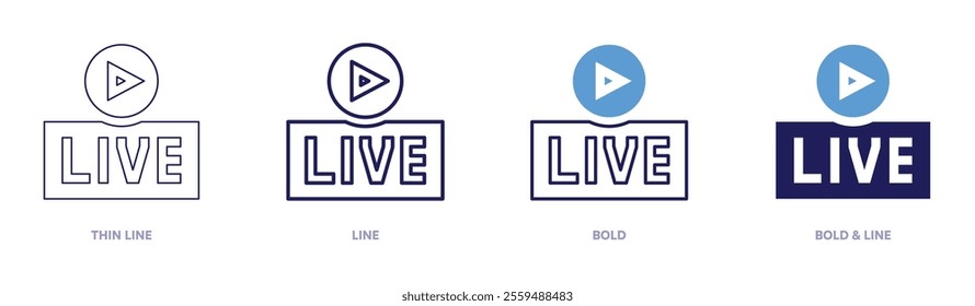 Streaming guide icon in 4 different styles. Thin Line, Line, Bold, and Bold Line. Duotone style. Editable stroke.