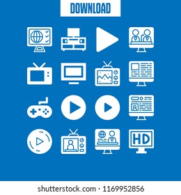 streaming icon. 16 streaming vector set. television, game and play button icons for web and design about streaming theme