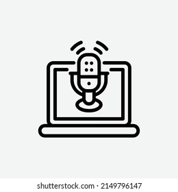  streaming icon, isolated podcast outline icon in light grey background, perfect for website, blog, logo, graphic design, social media, UI, mobile app