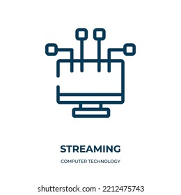 Icono de streaming. Ilustración vectorial lineal de la colección de tecnología informática. vector de icono de streaming de esquema. Símbolo de línea delgada para uso en aplicaciones web y móviles, logotipo, medios impresos.