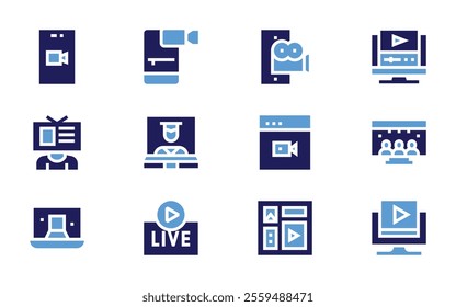 Streaming icon set. Bold style. Duotone colors. streaming, onlinestreaming, livestreaming, videoplayer, broadcast, multimedia, video.