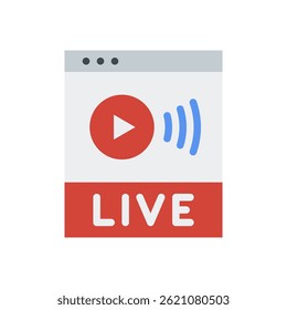 Streaming Icon Vector for Live Broadcast and Online Media – Play button illustration, video feed concept, internet content. Flat Icon