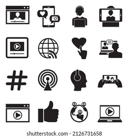 Streaming Icons. Black Flat Design. Vector Illustration.