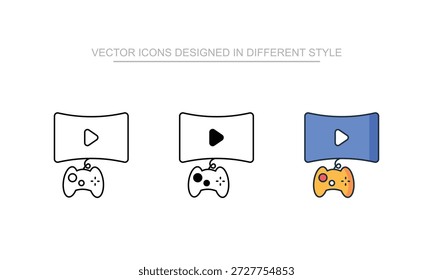 Streaming-Symbole in verschiedenen Stilen mit weißem Hintergrund