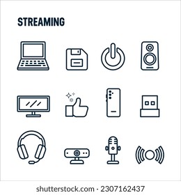 Streaming icons. Streamer gamer vector set. Linear icon design.