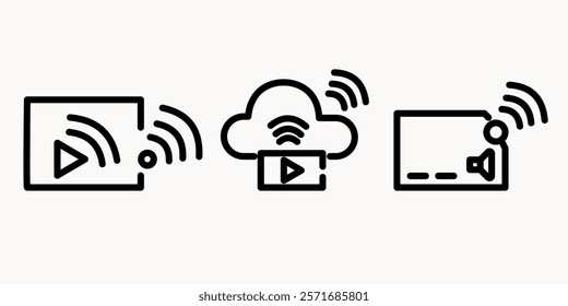 streaming outline or line icon design bundle.