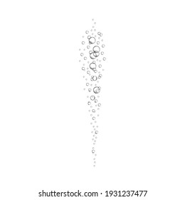 Streaming oxygen bubbles. Carbon dioxide effect in fizzy drinks like sparkling water, soda, lemonade, champagne, beer and other carbonated beverages. Vector realistic illustration.